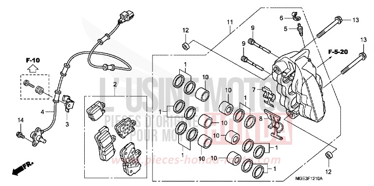R. FRONT BRAKE CALIPER for VFR1200F Dual Clutch CANDY PROMINENCE RED (R342) from 2013